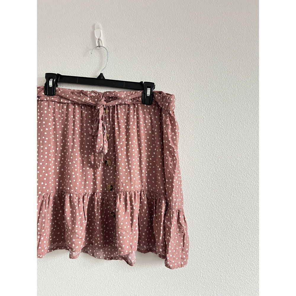 Indigo Rising Mauve Pink White Polka Dot Mini Skirt XL Boho Coquette Shabby Chic - Picture 3 of 6